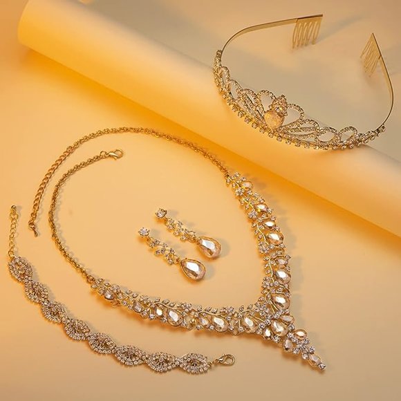 MIRACULOUS GARDEN 3/4 Pieces Women Wedding Bridal Crystal Tiara Crown Teardrop - Picture 4 of 8